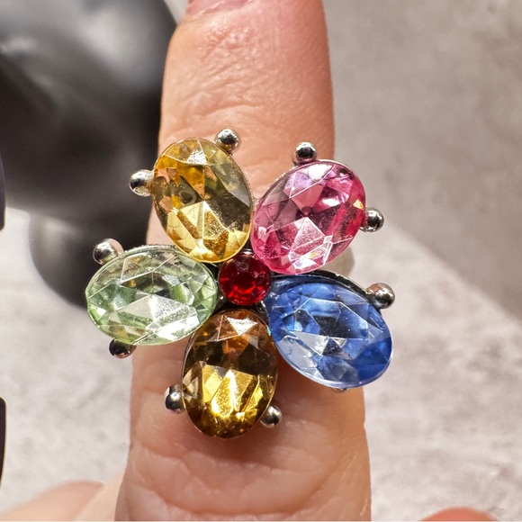 Vintage Multicolor Gem Cluster Adjustable Statement Ring 5.5 to 6.5 - Picture 5 of 9